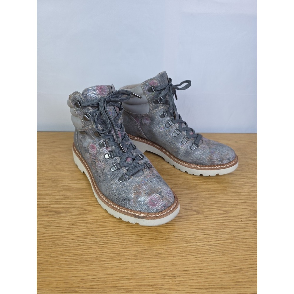 Bionica Women's Dezi Gray Floral‎ Waterproof Leather Lace Up Ankle Boots 8M